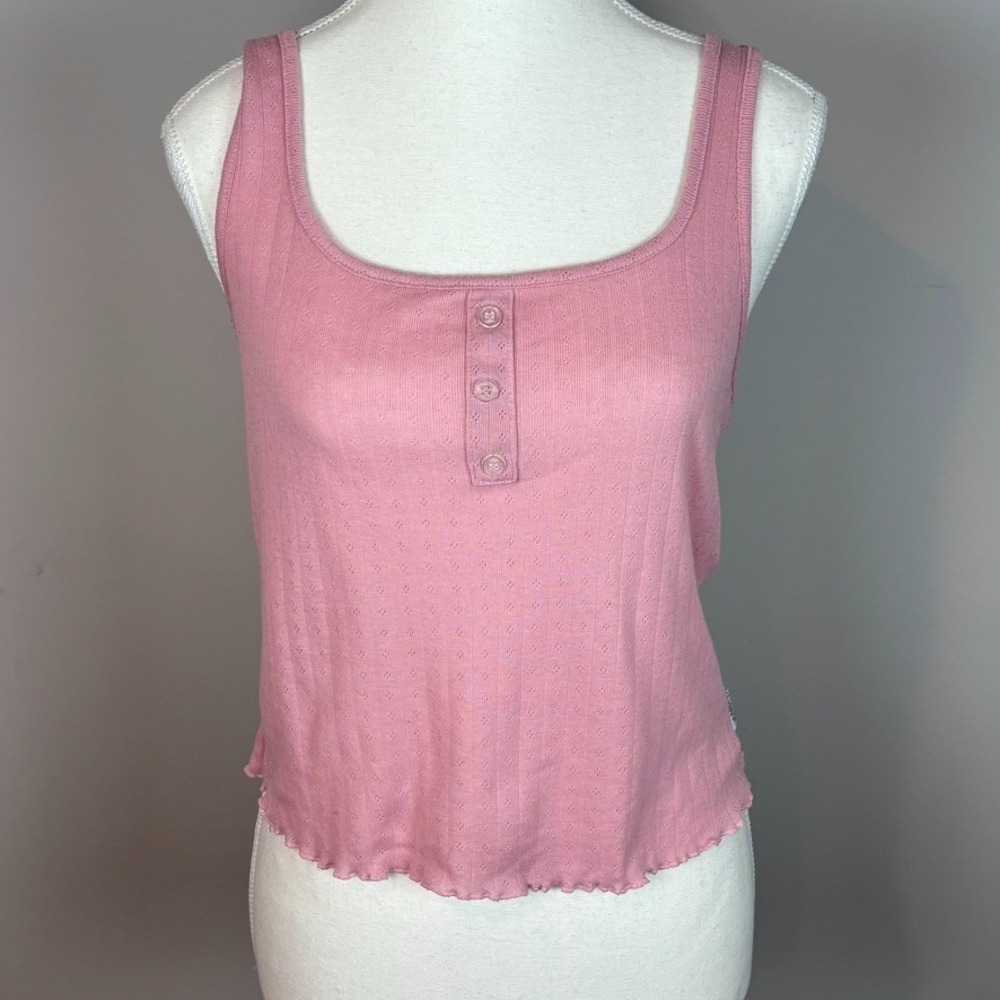Hurley Juniors Pink Cotton Henley Sleeveless Top sz‎ Large Fairy Y2K Cottagecore